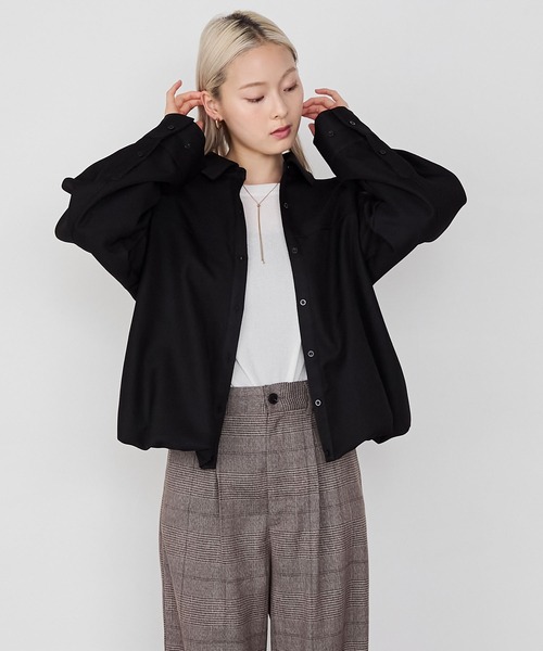 forksy.（フォルクシー）の「【forksy.】バルーンヘムショート丈シャツジャケット（ブルゾン・レディース・ブラウン/チャコールグレー/ライトベージュ/ブラック・FREE）」の7枚目の写真