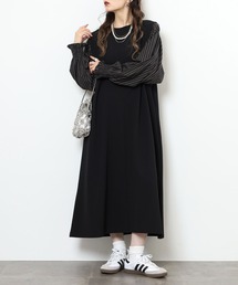 EGLANTINE レイヤード風 袖ストライプワンピース