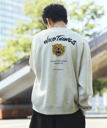 限定展開 WILD THINGS/ワイルドシングス WILD THINGS×FREAK'S STORE/ワイルドシングス 別注 ビッグシルエット タイガーモチーフ 刺繍ワッペン クルーネックスウェット