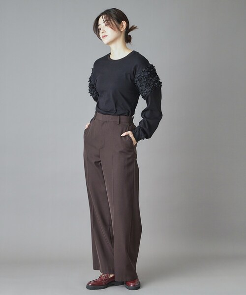 muller of yoshiokubo（ミュラーオブヨシオクボ）の「muller of yoshiokubo（ミュラーオブヨシオクボ）FLOWY FRILLED LONG SLEEVE T（Tシャツ/カットソー・レディース・ブラック・00）」の4枚目の写真