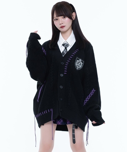 TRAVAS TOKYO(トラバス トウキョウ)の「『TRAVAS TOKYO/トラバス トーキョー』ステッチ入りケーブルニットカーディガン(カーディガン/ボレロ・レディース・ホワイト/ブラック・FREE)」の8枚目の写真