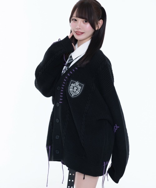 TRAVAS TOKYO(トラバス トウキョウ)の「『TRAVAS TOKYO/トラバス トーキョー』ステッチ入りケーブルニットカーディガン(カーディガン/ボレロ・レディース・ホワイト/ブラック・FREE)」の9枚目の写真