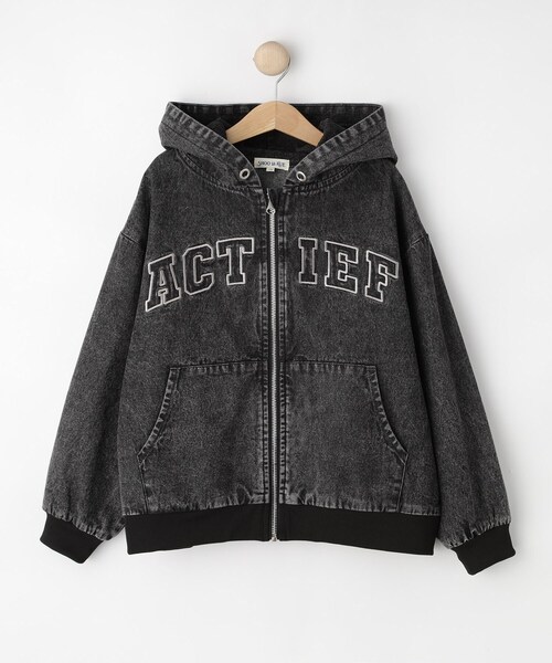 SHOO・LA・RUE(シューラルー)の「【130-150cm】デニムフードブルゾン(ブルゾン・キッズ・ブルー系その他/ブラック・13/14/15 )」の1枚目の写真