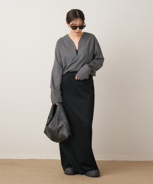 plage（プラージュ）の「crush satin minimal スカート（スカート・レディース・ホワイト/ブラック・34/36/38）」の5枚目の写真