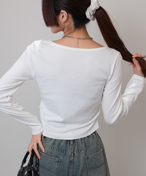 pumpkin port（パンプキンポート）の「Vネック ロゴプリント スピンドルデザイン テレコロンT（Tシャツ/カットソー・レディース・ブラック/ワインレッド/ブラウン/ホワイト/ベージュ・M）」の22枚目の写真