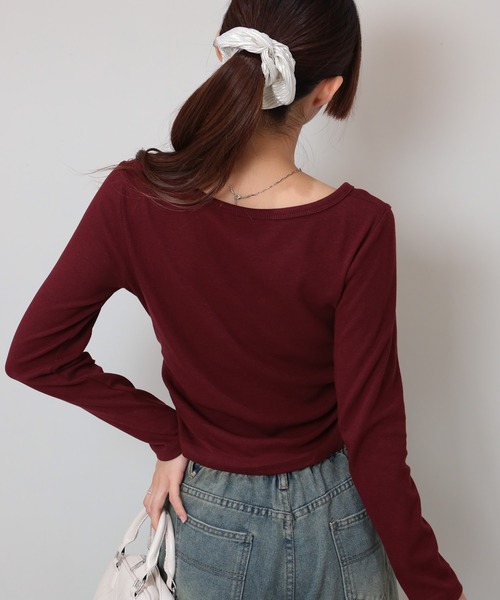 pumpkin port（パンプキンポート）の「Vネック ロゴプリント スピンドルデザイン テレコロンT（Tシャツ/カットソー・レディース・ブラック/ワインレッド/ブラウン/ホワイト/ベージュ・M）」の8枚目の写真