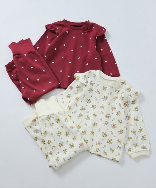 apres les cours（アプレレクール）の「ハート・花柄裏毛パジャマ（ルームウェア/パジャマ・キッズ・アイボリー/レッド・110/120/130/80/90/100）」の6枚目の写真