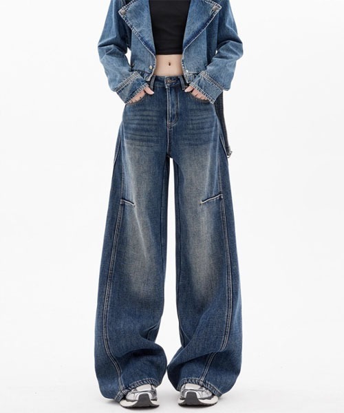 urge:(アージコロン )の「【URGE:】ハイウエスト デニム バギーパンツ(デニムパンツ・レディース・ネイビー・MEDIUM/LARGE/SMALL/X-LARGE)」の4枚目の写真