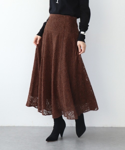 Jines(ジネス)の「モールカットレース フレアースカート(スカート・レディース・ブラウン/ブラック/ブルー・38)」の1枚目の写真