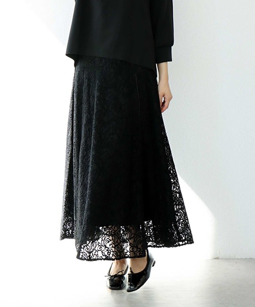 Jines(ジネス)の「モールカットレース フレアースカート(スカート・レディース・ブラウン/ブラック/ブルー・38)」の2枚目の写真