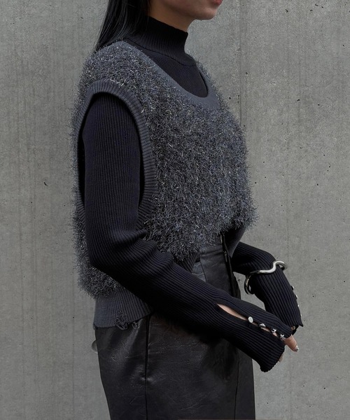 &g'aime(アンジェム)の「【&g'aime】ラメフリンジベスト Metallic Fringe Vest(ベスト・レディース・アイボリー/ベージュ/チャコールグレー・FREE)」の15枚目の写真