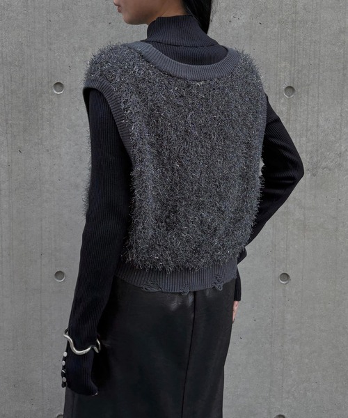 &g'aime(アンジェム)の「【&g'aime】ラメフリンジベスト Metallic Fringe Vest(ベスト・レディース・アイボリー/ベージュ/チャコールグレー・FREE)」の16枚目の写真