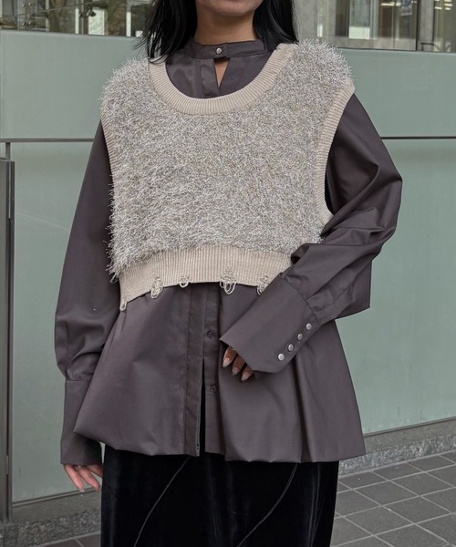 &g'aime(アンジェム)の「【&g'aime】ラメフリンジベスト Metallic Fringe Vest(ベスト・レディース・アイボリー/ベージュ/チャコールグレー・FREE)」の21枚目の写真