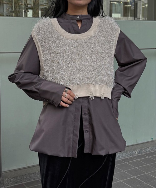 &g'aime(アンジェム)の「【&g'aime】ラメフリンジベスト Metallic Fringe Vest(ベスト・レディース・アイボリー/ベージュ/チャコールグレー・FREE)」の22枚目の写真