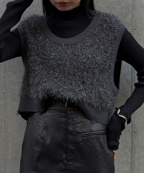&g'aime(アンジェム)の「【&g'aime】ラメフリンジベスト Metallic Fringe Vest(ベスト・レディース・アイボリー/ベージュ/チャコールグレー・FREE)」の12枚目の写真
