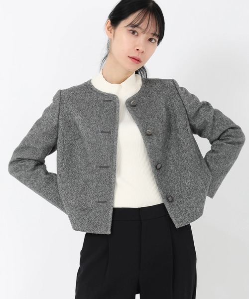 STRAWBERRY-FIELDS（ストロベリーフィールズ）の「ホームスパンラメツイード_コンパクトツイードジャケット（ノーカラージャケット・レディース・ブラック/ライトグレー/ダークブラウン・2）」の2枚目の写真
