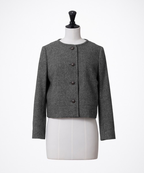 STRAWBERRY-FIELDS（ストロベリーフィールズ）の「ホームスパンラメツイード_コンパクトツイードジャケット（ノーカラージャケット・レディース・ブラック/ライトグレー/ダークブラウン・2）」の14枚目の写真