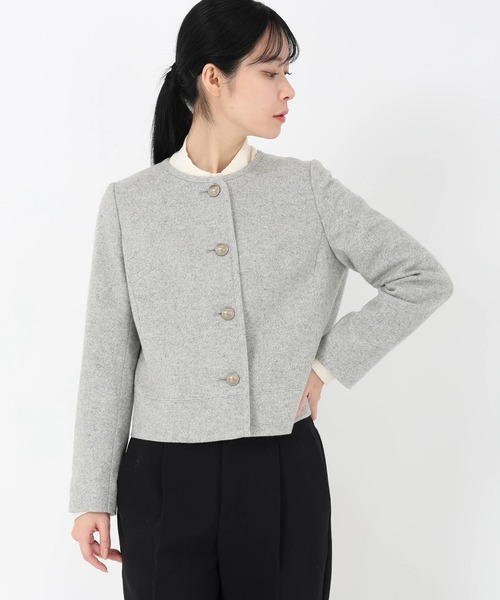 STRAWBERRY-FIELDS（ストロベリーフィールズ）の「ホームスパンラメツイード_コンパクトツイードジャケット（ノーカラージャケット・レディース・ブラック/ライトグレー/ダークブラウン・2）」の5枚目の写真
