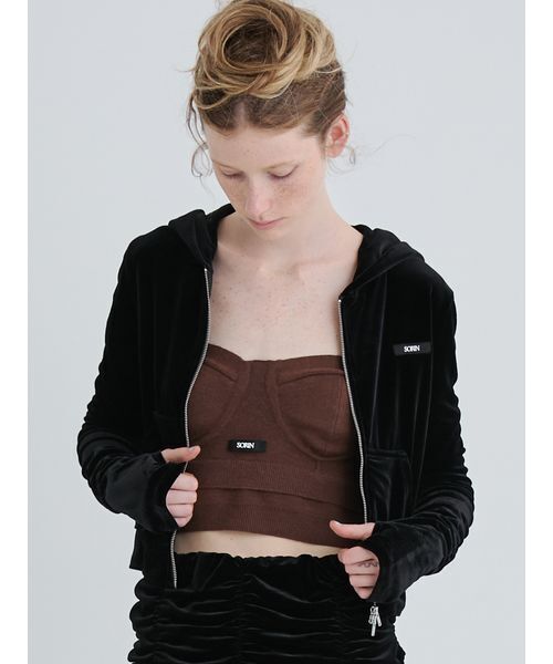 SORIN（ソリン　）の「Velour Gathered Hoodie/ベロアギャザーフーディー（パーカー・レディース・ブラック/グレー・38）」の3枚目の写真