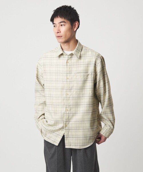 green label relaxing(グリーンレーベルリラクシング)の「ブークレ チェック ジャストルーズ シャツ(シャツ/ブラウス・メンズ・ダークグレー/ベージュ/ブラウン系・S/XL/L/M)」の3枚目の写真
