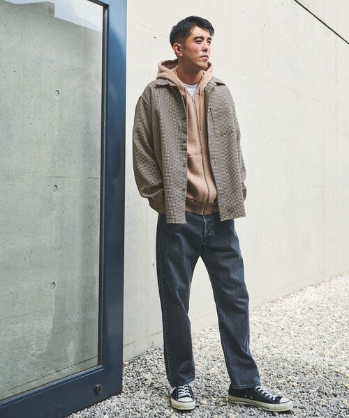 green label relaxing(グリーンレーベルリラクシング)の「ブークレ チェック ジャストルーズ シャツ(シャツ/ブラウス・メンズ・ダークグレー/ベージュ/ブラウン系・S/XL/L/M)」の4枚目の写真