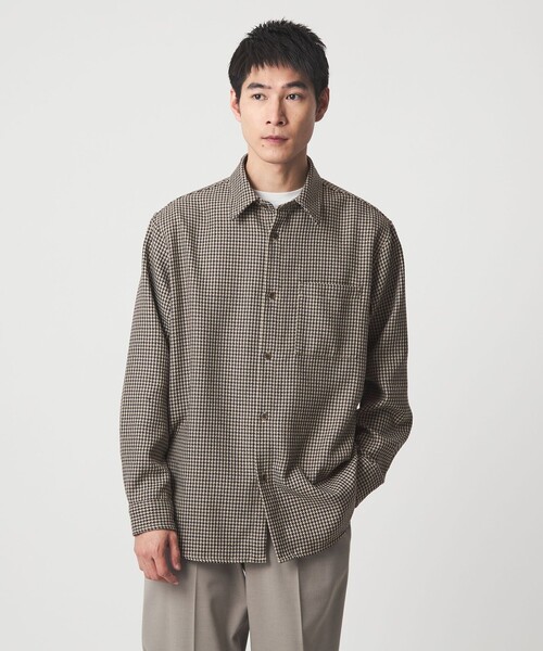 green label relaxing(グリーンレーベルリラクシング)の「ブークレ チェック ジャストルーズ シャツ(シャツ/ブラウス・メンズ・ダークグレー/ベージュ/ブラウン系・S/XL/L/M)」の6枚目の写真