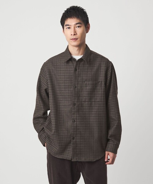 green label relaxing(グリーンレーベルリラクシング)の「ブークレ チェック ジャストルーズ シャツ(シャツ/ブラウス・メンズ・ダークグレー/ベージュ/ブラウン系・S/XL/L/M)」の8枚目の写真