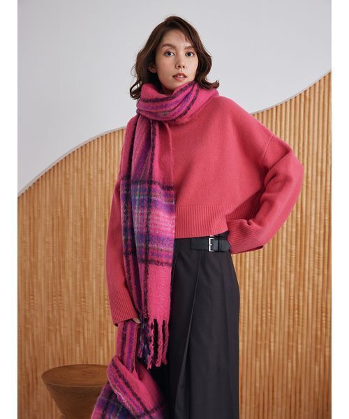 Mila Owen(ミラオーウェン)の「ツイストフリンジストール(ストール/ショール・レディース・ミント/チェック/グレー/アイボリー・F)」の7枚目の写真