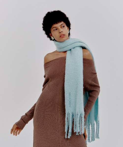 Mila Owen(ミラオーウェン)の「ツイストフリンジストール(ストール/ショール・レディース・ミント/チェック/グレー/アイボリー・F)」の3枚目の写真