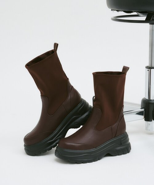 CIAOPANIC TYPY(チャオパニックティピー)の「【yomo企画】ストレッチ厚底ミドルブーツ(ブーツ・レディース・ブラウン/ブラック・SMALL/MEDIUM/LARGE)」の1枚目の写真