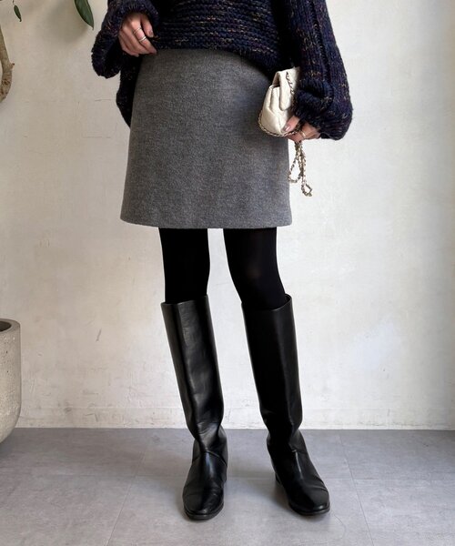 DouDou（ドゥドゥ）の「ブークレーウールミニスカート（スカート・レディース・グレー/オフホワイト/ブラック・36/38）」の3枚目の写真