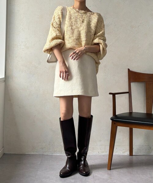 DouDou（ドゥドゥ）の「ブークレーウールミニスカート（スカート・レディース・グレー/オフホワイト/ブラック・36/38）」の4枚目の写真