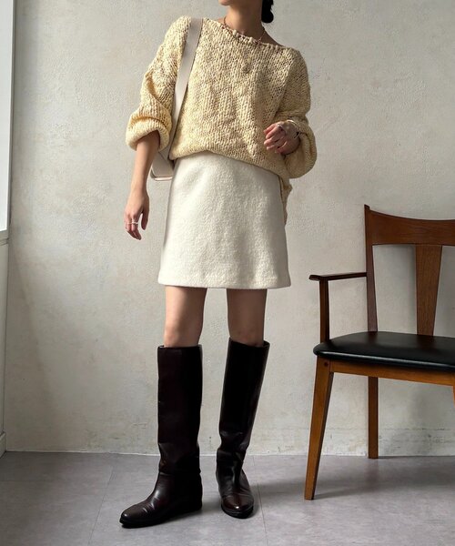 DouDou（ドゥドゥ）の「ブークレーウールミニスカート（スカート・レディース・グレー/オフホワイト/ブラック・36/38）」の5枚目の写真