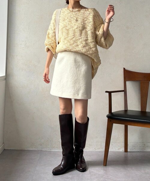 DouDou（ドゥドゥ）の「ブークレーウールミニスカート（スカート・レディース・グレー/オフホワイト/ブラック・36/38）」の6枚目の写真