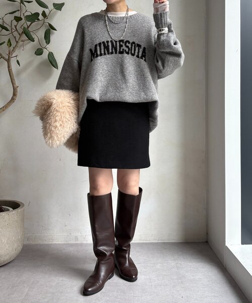 DouDou（ドゥドゥ）の「ブークレーウールミニスカート（スカート・レディース・グレー/オフホワイト/ブラック・36/38）」の13枚目の写真