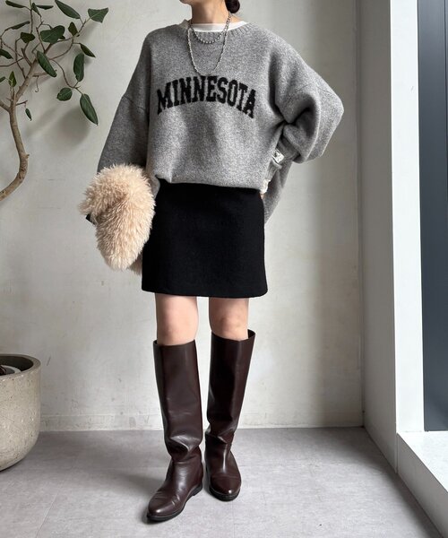 DouDou（ドゥドゥ）の「ブークレーウールミニスカート（スカート・レディース・グレー/オフホワイト/ブラック・36/38）」の14枚目の写真