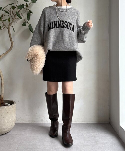 DouDou（ドゥドゥ）の「ブークレーウールミニスカート（スカート・レディース・グレー/オフホワイト/ブラック・36/38）」の15枚目の写真