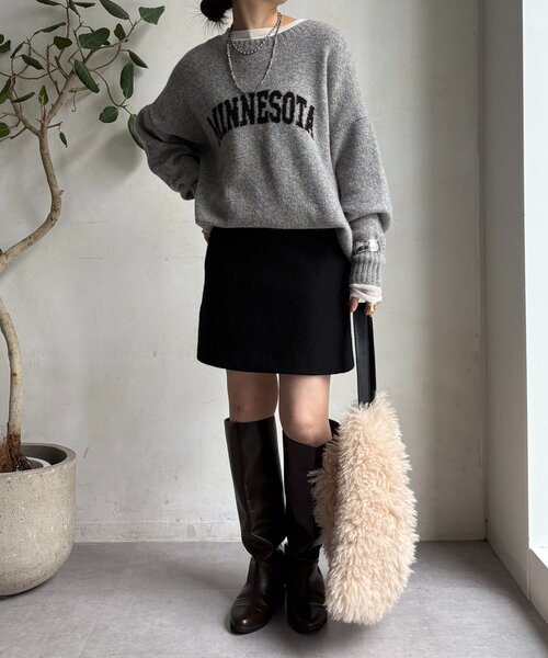 DouDou（ドゥドゥ）の「ブークレーウールミニスカート（スカート・レディース・グレー/オフホワイト/ブラック・36/38）」の16枚目の写真