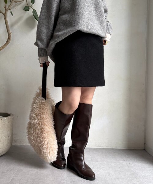 DouDou（ドゥドゥ）の「ブークレーウールミニスカート（スカート・レディース・グレー/オフホワイト/ブラック・36/38）」の19枚目の写真