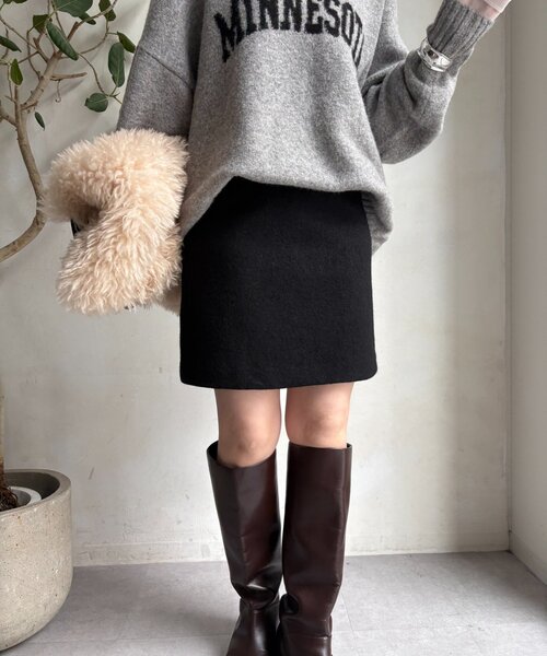 DouDou（ドゥドゥ）の「ブークレーウールミニスカート（スカート・レディース・グレー/オフホワイト/ブラック・36/38）」の20枚目の写真