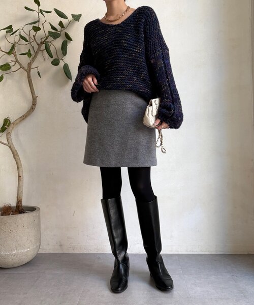 DouDou（ドゥドゥ）の「ブークレーウールミニスカート（スカート・レディース・グレー/オフホワイト/ブラック・36/38）」の22枚目の写真