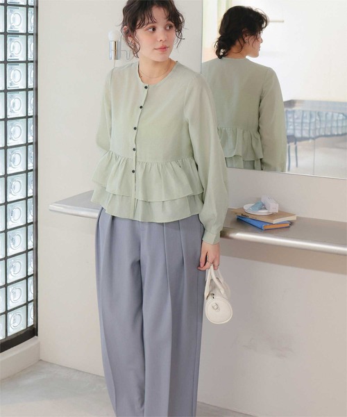 titivate（ティティベイト）の「ペプラムショートブラウス（シャツ/ブラウス・レディース・ホワイト/ライトグリーン/ライトピンク/ライトブルー/ブラック・L/M）」の18枚目の写真