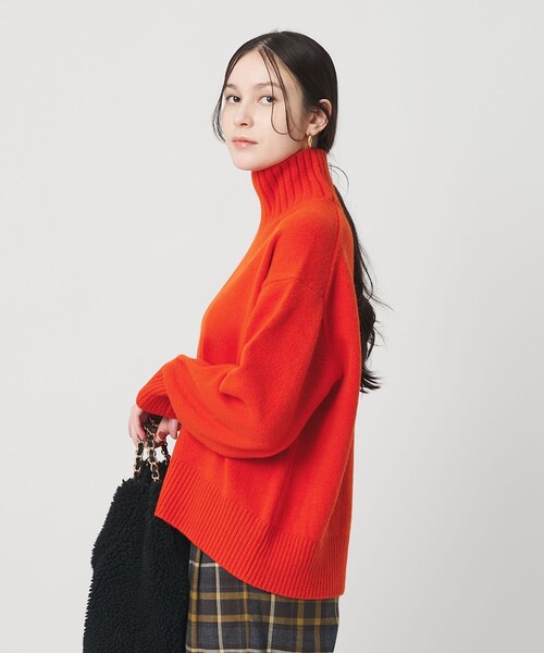 【美品】ユナイテッドアローズ タートルネックニット オレンジ M セール】ウールカシミヤ アクアタートルネックニット（ニット/セーター
