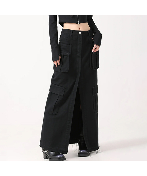 Evelyn Long Denim Skirt COTTON BLACK