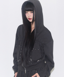 ILLIGO（イリゴ）の「Frayed String Hooded Zip-Up Charcoal（パーカー）」