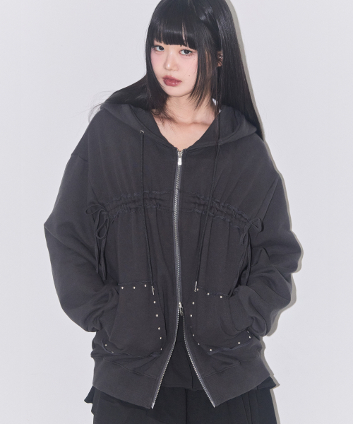 ILLIGO（イリゴ）の「フレイドストリングフードジップアップチャコール（パーカー・レディース・その他・SMALL/MEDIUM）」の6枚目の写真