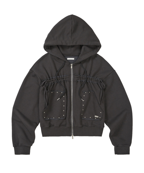 ILLIGO（イリゴ）の「フレイドストリングフードジップアップチャコール（パーカー・レディース・その他・SMALL/MEDIUM）」の3枚目の写真