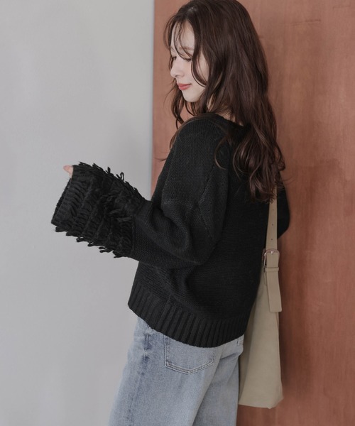 AMELY(エミリー)の「ガーター編みニットカーディガン(カーディガン/ボレロ・レディース・ブラック/ブラウン/グレー/ライトベージュ・フリー)」の22枚目の写真
