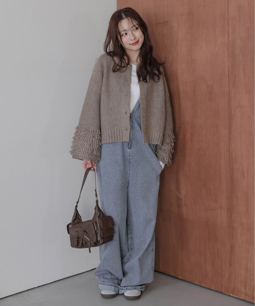 AMELY(エミリー)の「ガーター編みニットカーディガン(カーディガン/ボレロ・レディース・ブラック/ブラウン/グレー/ライトベージュ・フリー)」の6枚目の写真