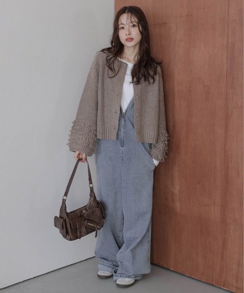 AMELY(エミリー)の「ガーター編みニットカーディガン(カーディガン/ボレロ・レディース・ブラック/ブラウン/グレー/ライトベージュ・フリー)」の7枚目の写真